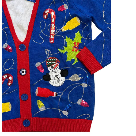 Jolly Sweaters Bright Blue Christmas Sweater W/ Bow - Picture 4 of 6